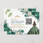 Carte Emerald Green Robes Quinceañera QR RSVP (Devant / Derrière)