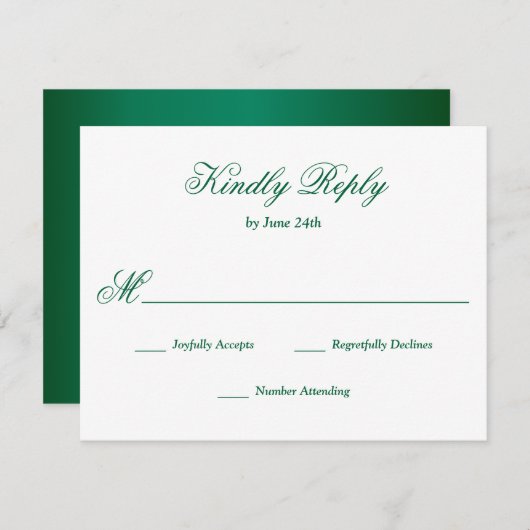 Carte Emerald Green RSVP (Devant / Derrière)