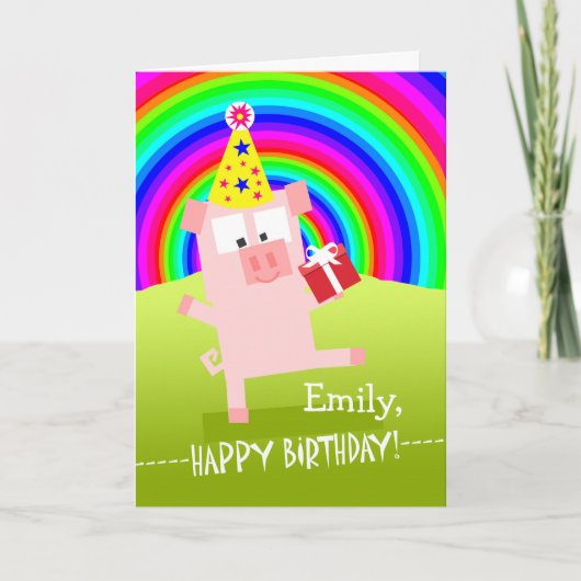 Carte Emily Joyeux anniversaire avec Dancing Pig (Devant)