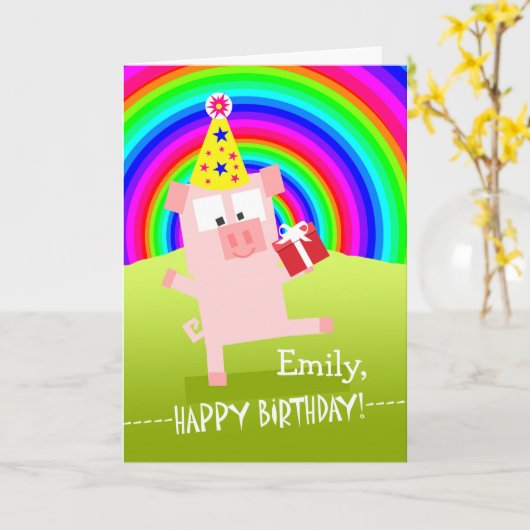 Carte Emily Joyeux anniversaire avec Dancing Pig (Fleur jaune)