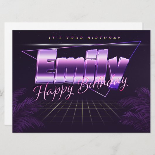 Carte Emily Name Prénom lila retro Map Anniversaire (Devant / Derrière)
