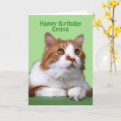 Carte Emma Joyeux Anniversaire Chat orange et blanc (Fleur jaune)