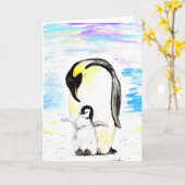 Carte Emperor Penguin and Chick Watercolor Painting (Fleur jaune)