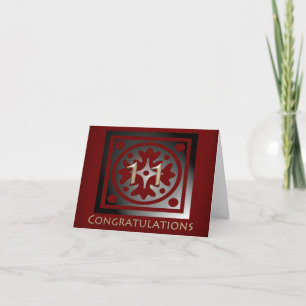 Carte Employé 11 ans Anniversaire Elégant Rouge doré
