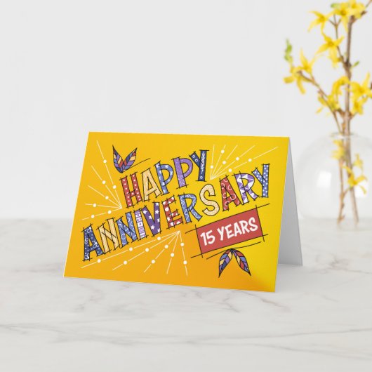 Carte Employé 15e anniversaire couleurs vives (Fleur jaune)