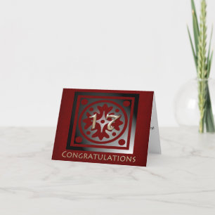Carte Employé 17 ans Anniversaire Elégant Rouge doré