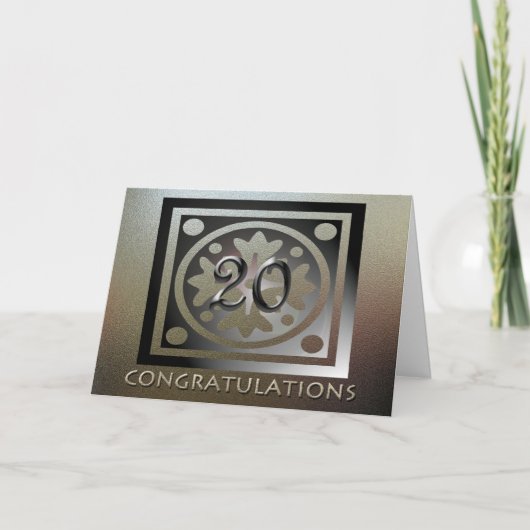 Carte Employé 20e anniversaire Elégant Golden (Devant)