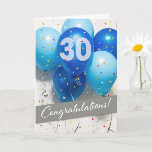 Carte Employé 30e anniversaire Ballons bleus