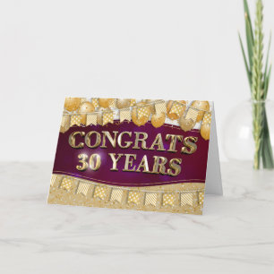 Carte Employé 30e anniversaire Gold Texte et Ballons