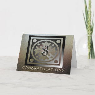 Carte Employé 3e anniversaire Elégant Golden