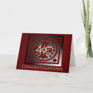 Carte Employé 40 ans Anniversaire Élégant Rouge