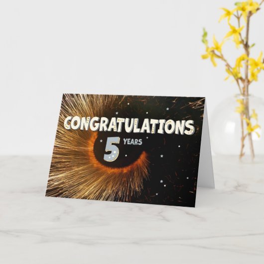 Carte Employé 5e anniversaire Swirl et étoiles (Fleur jaune)