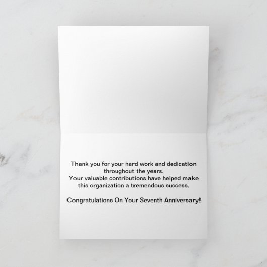 Carte Employé 7e anniversaire Elégant or (Intérieur)