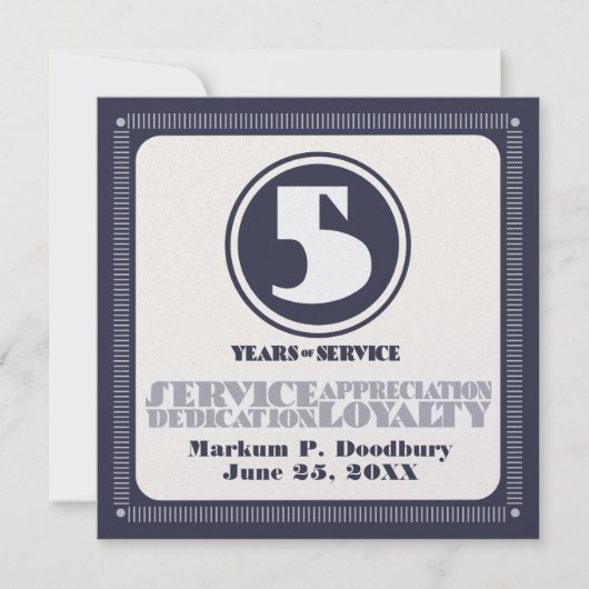 Carte Employé couleur personnalisée 5 ans de service (Devant)