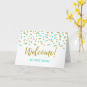 Carte Employé Turquoise Gold Confetti Bienvenue à l'équi (Fleur jaune)
