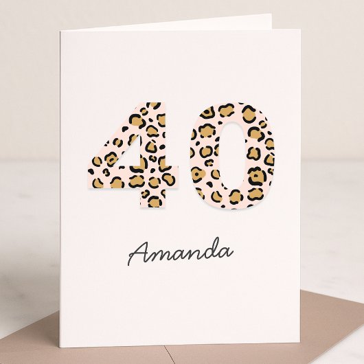 Carte Empreinte de léopard 40 | Modern Cute Name 40th Bi