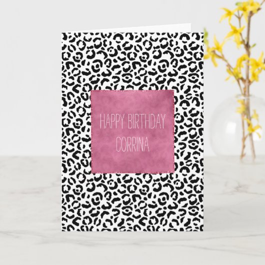 Carte Empreinte de léopard noir blanc (Fleur jaune)