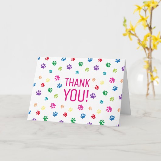 Carte Empreintes de Patte Colorées Merci (Fleur jaune)