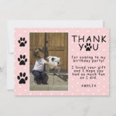 Carte Empreintes de pattes mignons rose Merci d'annivers (Devant)