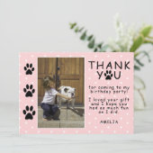 Carte Empreintes de pattes mignons rose Merci d'annivers (Debout devant)