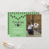 Carte Empreintes de pattes mignons Vert Merci d'annivers (Devant/Arrière en situation)