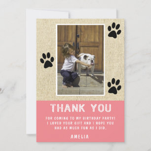 Carte Empreintes de pattes rustiques rose Merci photo d'