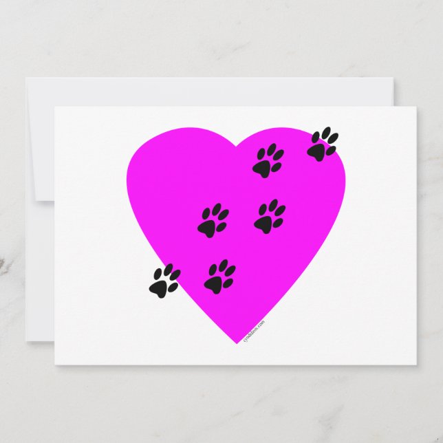 Carte Empreintes de pattes sur mon coeur - Rose (Devant)