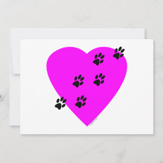 Carte Empreintes de pattes sur mon coeur - Rose
