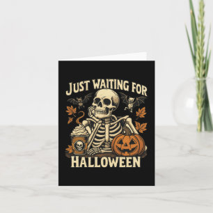 Carte En Attente Du Café Citrouille De Squelette Hallowe