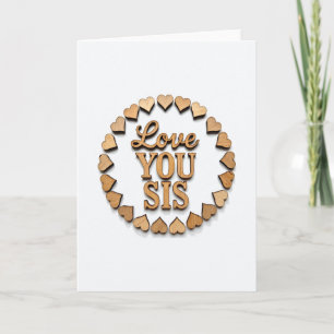 Carte en bois avec cœur « Love You Sis »