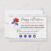 Carte en bois rustique Coquelicot rouge et bleuet  (Dos)