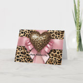 Carte en forme de cœur avec ruban rose et léopard (Devant)