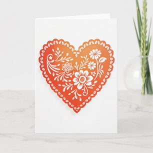 Carte en forme de cœur floral découpé