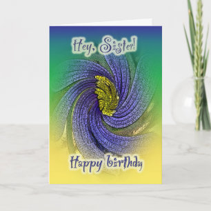 Carte en laiton bleu d'anniversaire Soeur