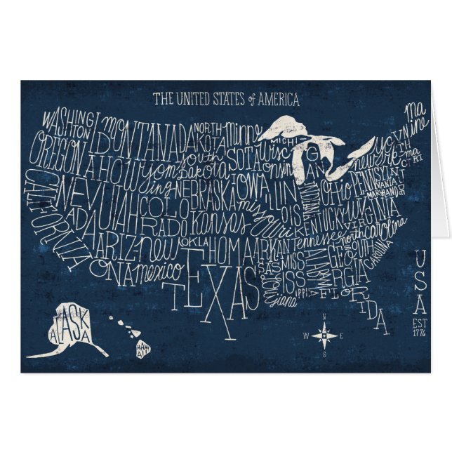 Carte en lettres des Etats-Unis de bleu de main (Devant horizontal)