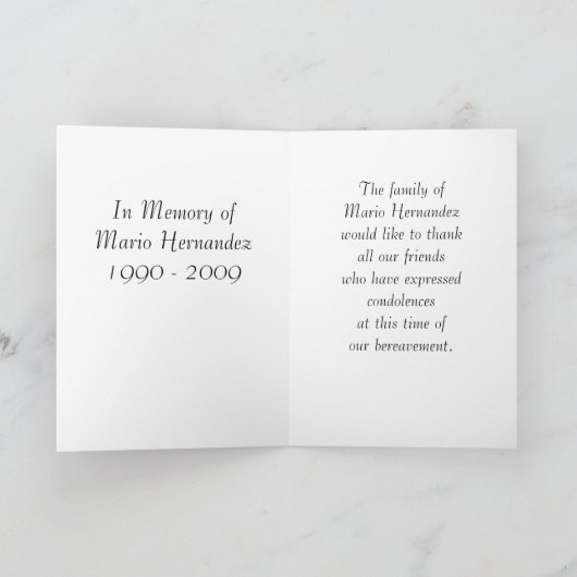 Carte En mémoire de (Intérieur)