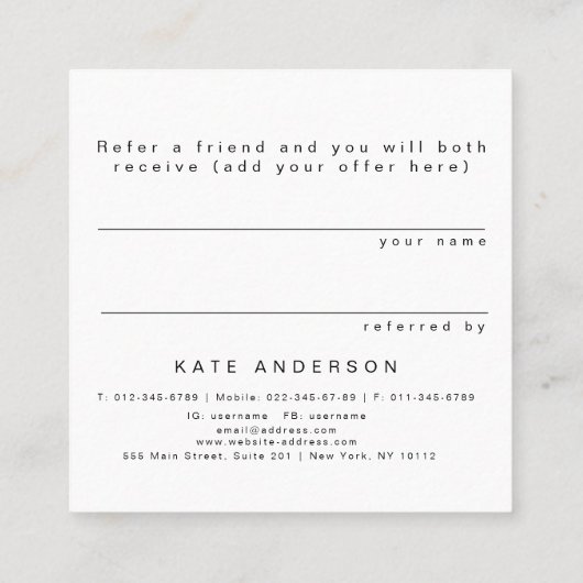 Carte en pastel de référence de client d'Ombre (Dos)