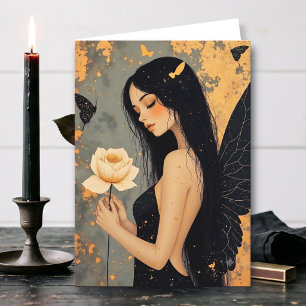 Carte En pensant à vous Ange gothique et Rose