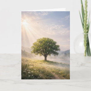 Carte En pensant à vous Arbre vert solitaire avec rayons