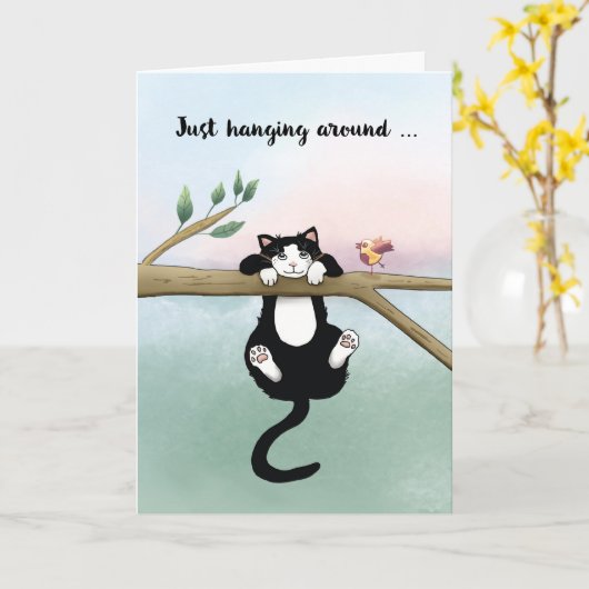 Carte En Pensant À Vous Mignons Oiseau De Chat (Fleur jaune)