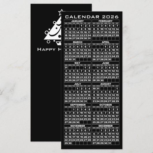 Carte en rack de jours fériés 2026 Arbre noir (Devant / Derrière)