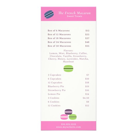 Carte en rack Macaron Menu & Tarifs (Devant)