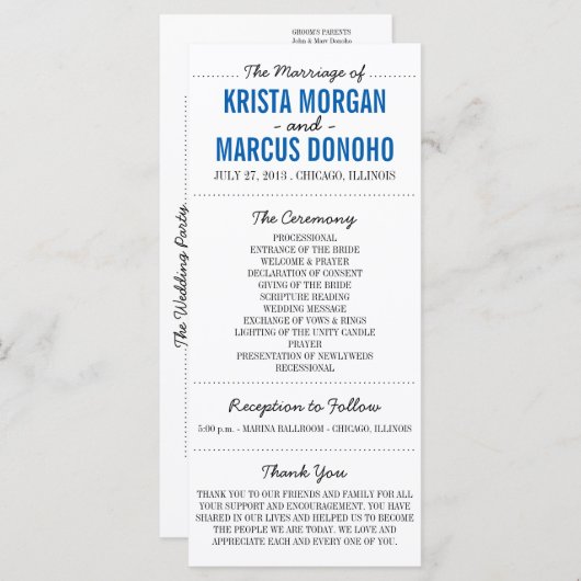 Carte en rack simple Silhouettes Wedding Program-2 (Devant / Derrière)