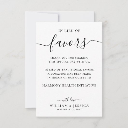 Carte En remplacement des faveurs Élégant mariage don (Devant)
