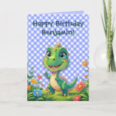 Carte En vichy Anniversaire Dinosaur Vert (Devant)