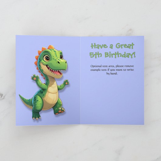 Carte En vichy Anniversaire Dinosaur Vert (Intérieur)