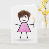 Carte en vichy Anniversaire Stick Girl avec marguerites (Fleur jaune)