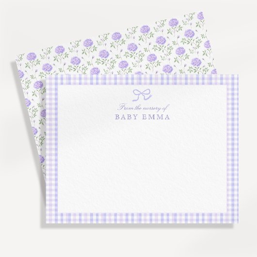 Carte En vichy Lavender & Floral Baby Note