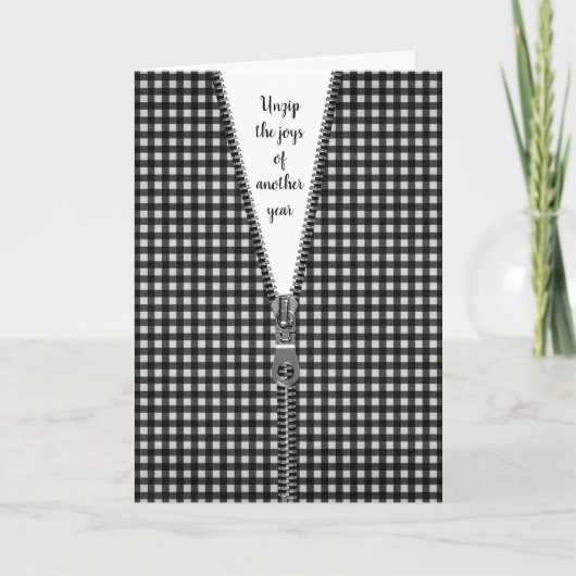 Carte En vichy noir et blanc avec Zipper pour Anniversai (Devant)