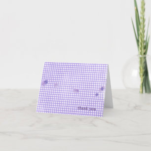 Carte en vichy violet avec fleurs merci